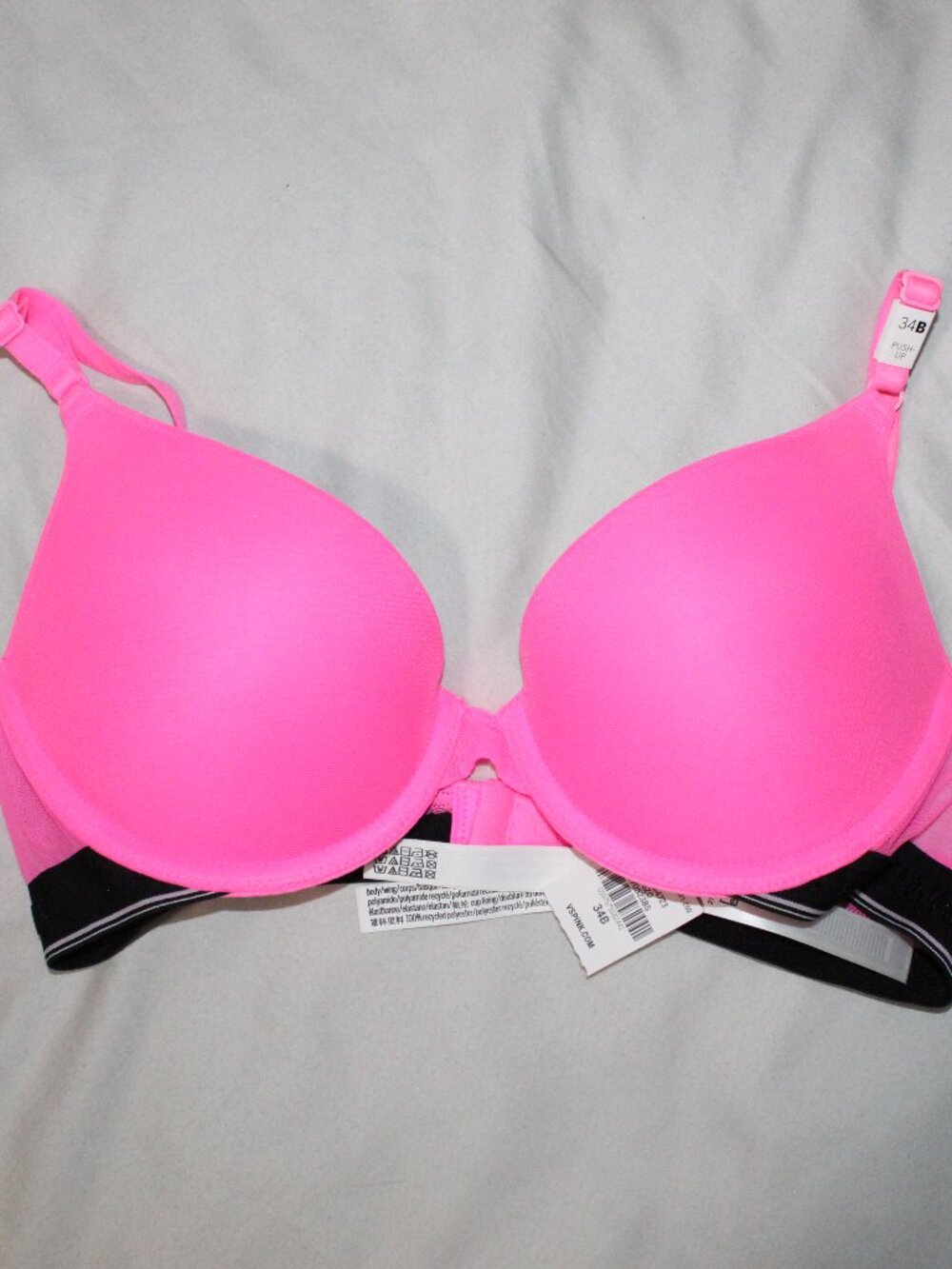 NWT Victoria's Secret PINK Wear Everywhere Push- Up Bra Size 34B Neon Pink